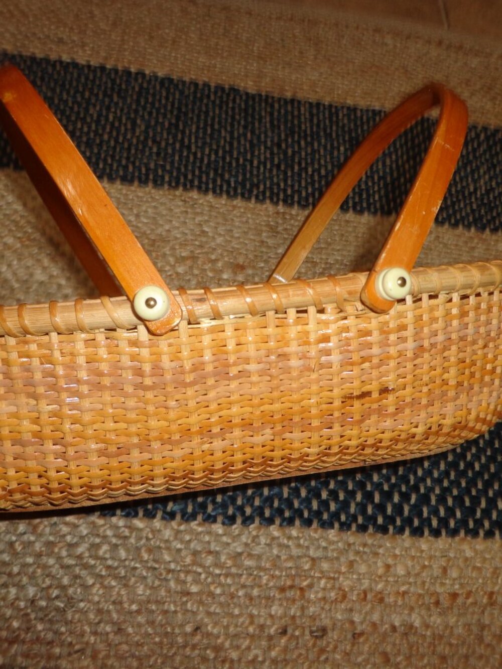 NANTUCKET Handcrafted Double-Handled Oval Basket Wood Handles & Bottom. Natural